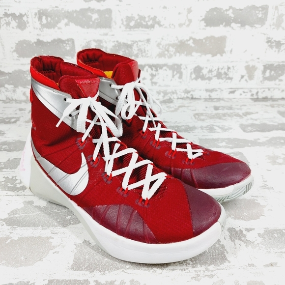 Nike Hyperdunk Red White Logo Lace Up High Top Athletic Basketball Sneakers D170 - Picture 4 of 13